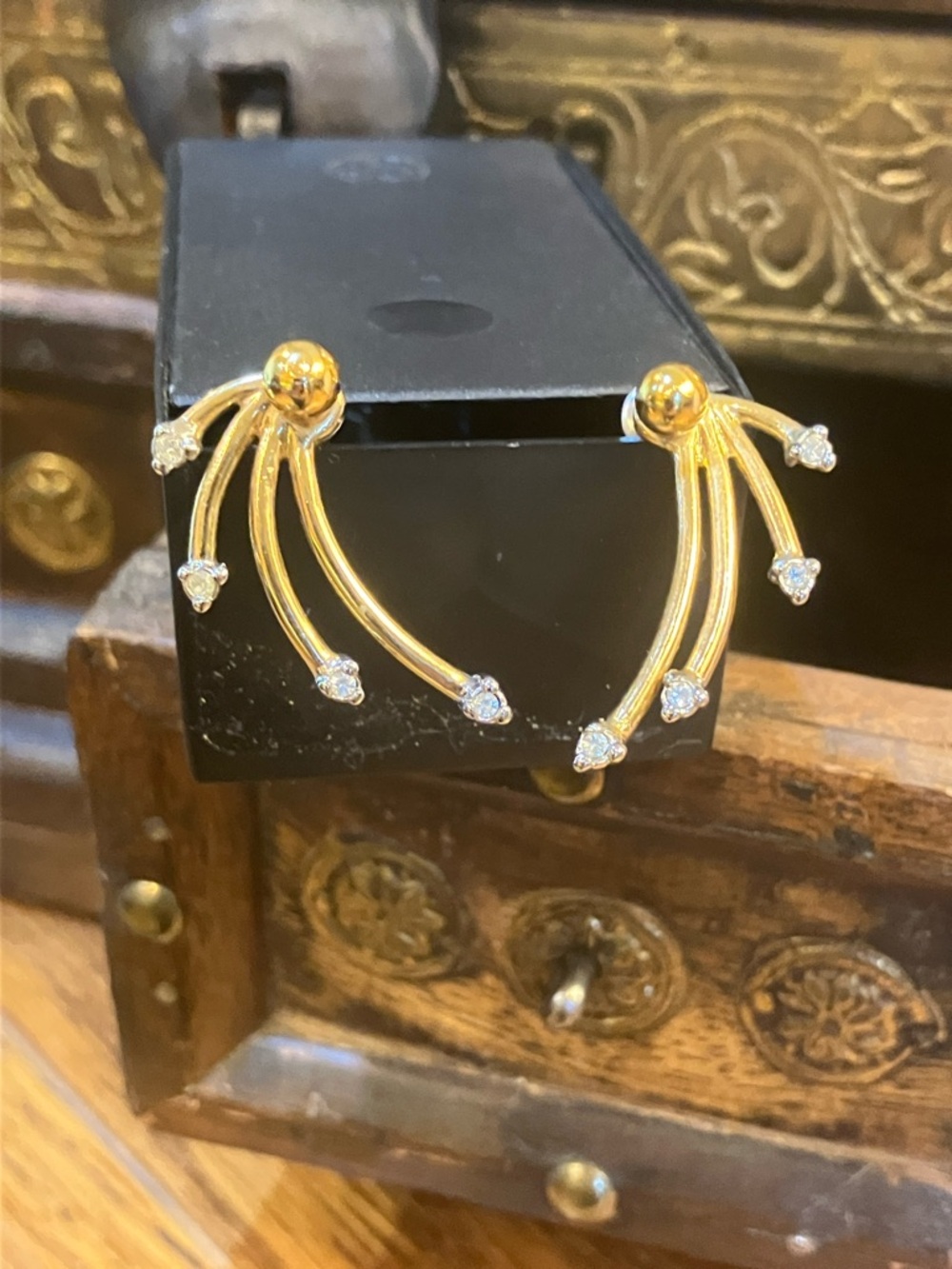 Gold Radiant Arc Crystal Stud Earrings